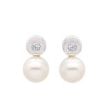 White gold, diamond and cultured pearl earrings