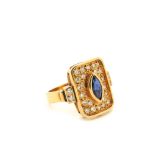 Gold, blue sapphire and diamonds ring