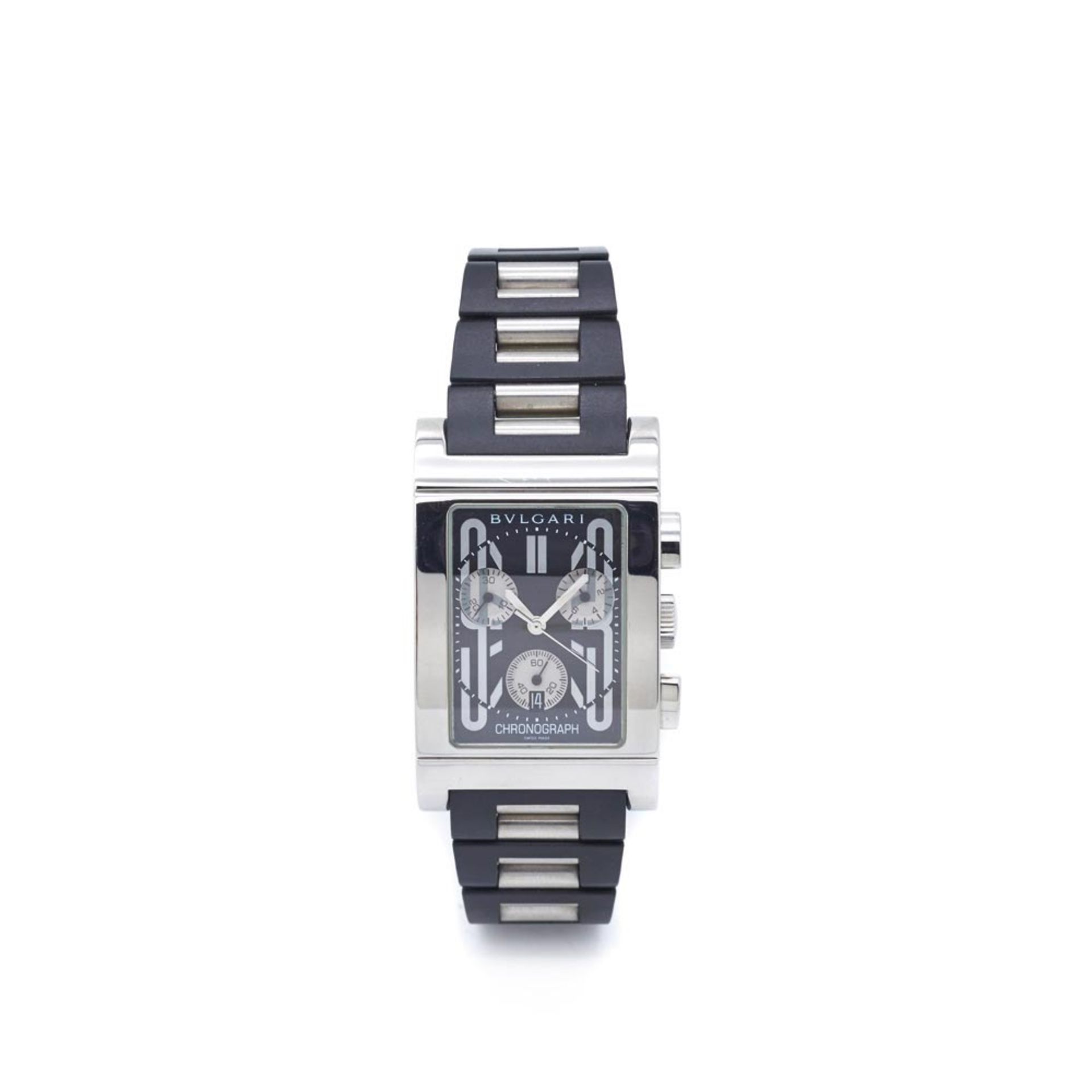 Bvlgari Rettangolo steel and rubber wristwatch