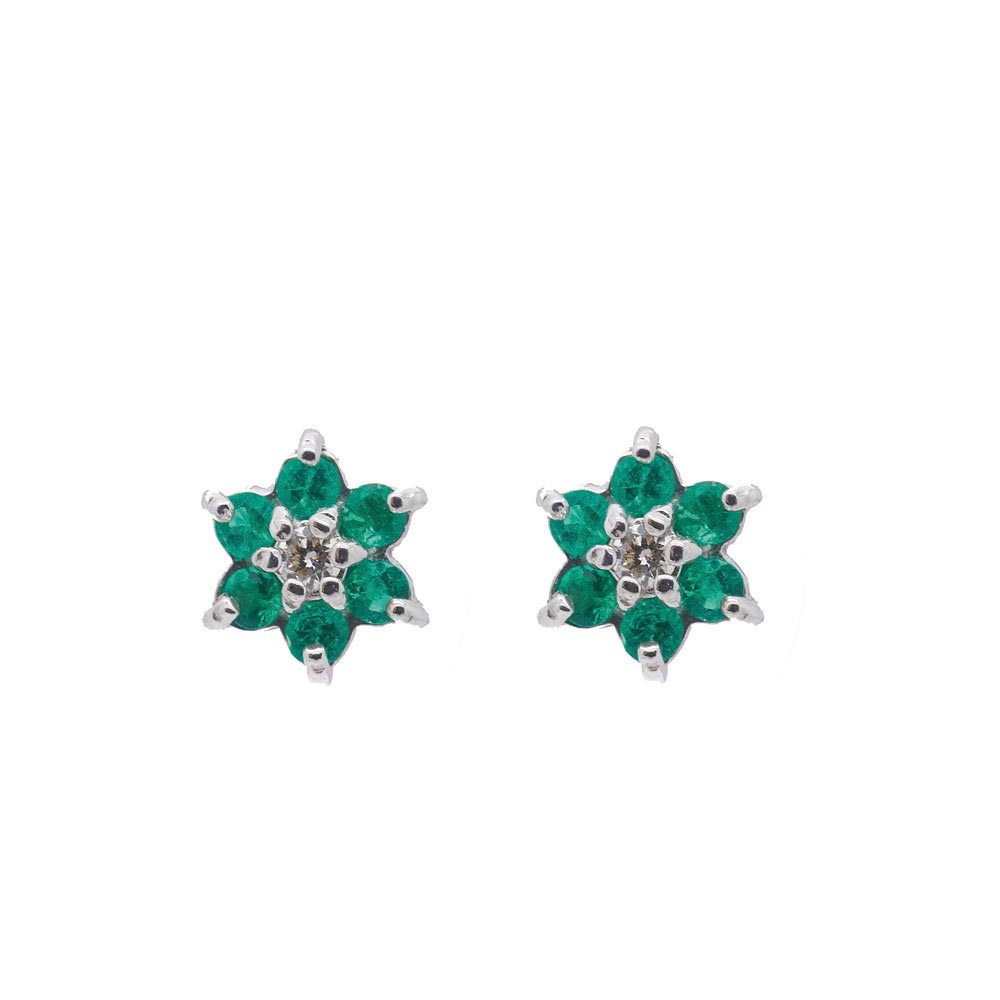 White gold, diamond and emeralds earrings