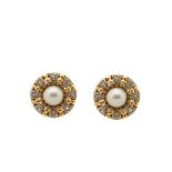 Gold, platinum, white sapphires and cultured pearl earrings