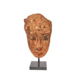 Egyptian carved and polychrome sycamore wood mask, late Period 664-332 BC