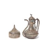Indian silver teapot and box lot