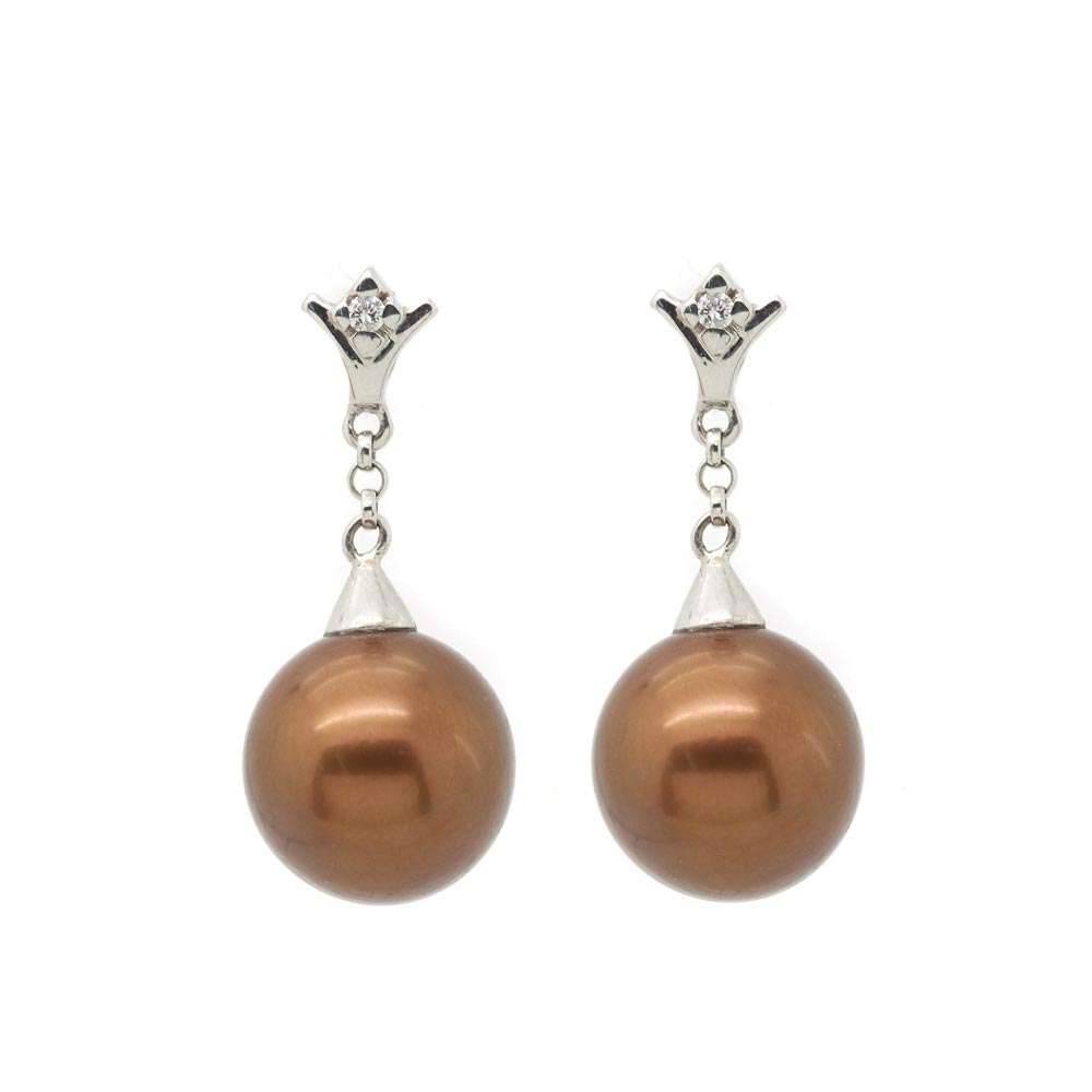 White gold, diamond and pearl earrings