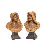 French polychrome stucco pair of busts, early 20th century