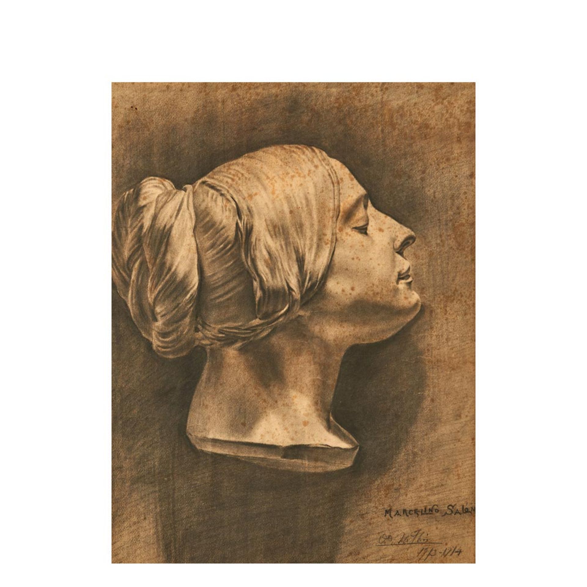 Female head. Charcoal on paper drawing