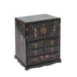 Chinese lacquered and polychrome wood jewellery cabinet