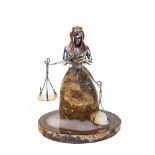 Spanish silver, red jasper, mother-of-pearl and agate sculpture