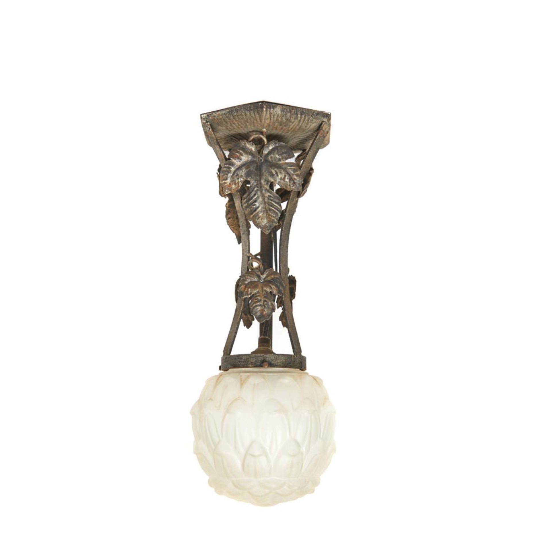 Metal and glass ceiling lamp, early 20th century