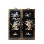 Oriental lacquered and polychrome wood pair of panels