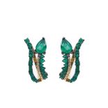 Gold, bluing gold, diamonds and emeralds earrings