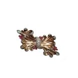 Gold, silver, diamonds and similar ruby brooch, c.1940