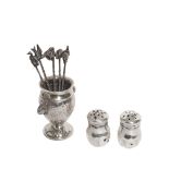 Silver pair of salt and pepper shakers and sticks holder lot