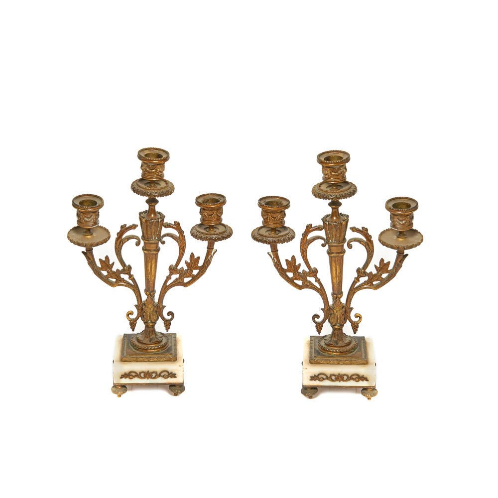 Bronze Louis XVI style pair of candelabras, early 20th century