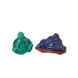 Chinese carved malachite and lapis lazuli pair of figures