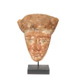 Egyptian carved and polychrome sycamore wood mask, late Period 664-332 BC