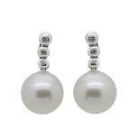 White gold, diamonds and Australian pearl earrings