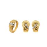 Gold, white gold and diamonds earrings and ring lot