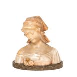 European alabaster peasant bust, early 20th century