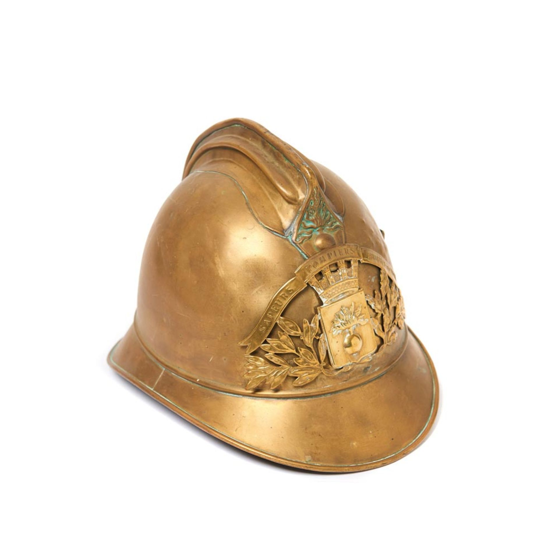 French brass firefighter helmet, early 20th century