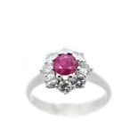 White gold, ruby and diamonds ring