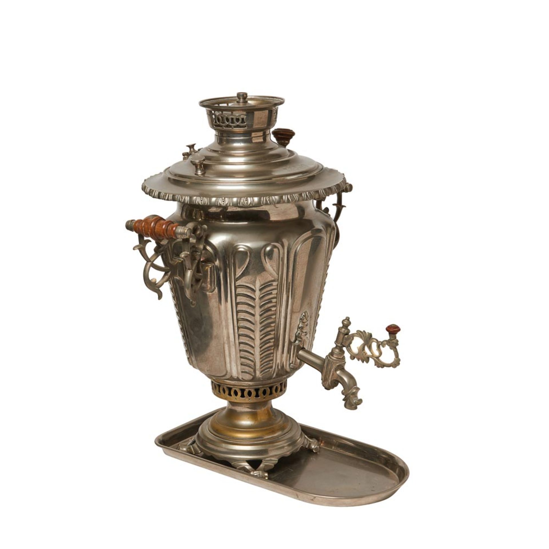 Silvery metal and wood samovar, early 20th century