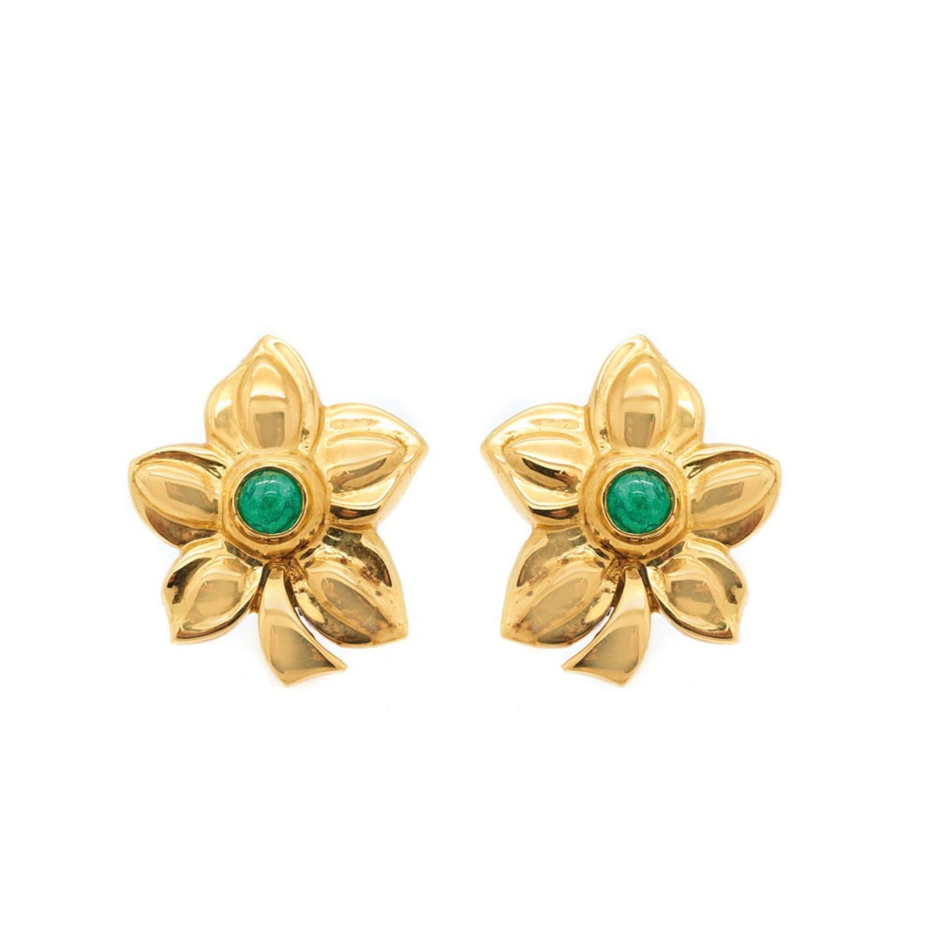 Gold and emerald flower earrings