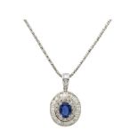 White gold, blue sapphire and diamonds pendant