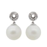 White gold, diamonds and Australian pearl earrings