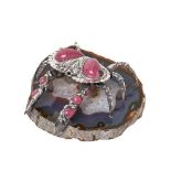 Spanish silver and rhodonite Cancer sculpture