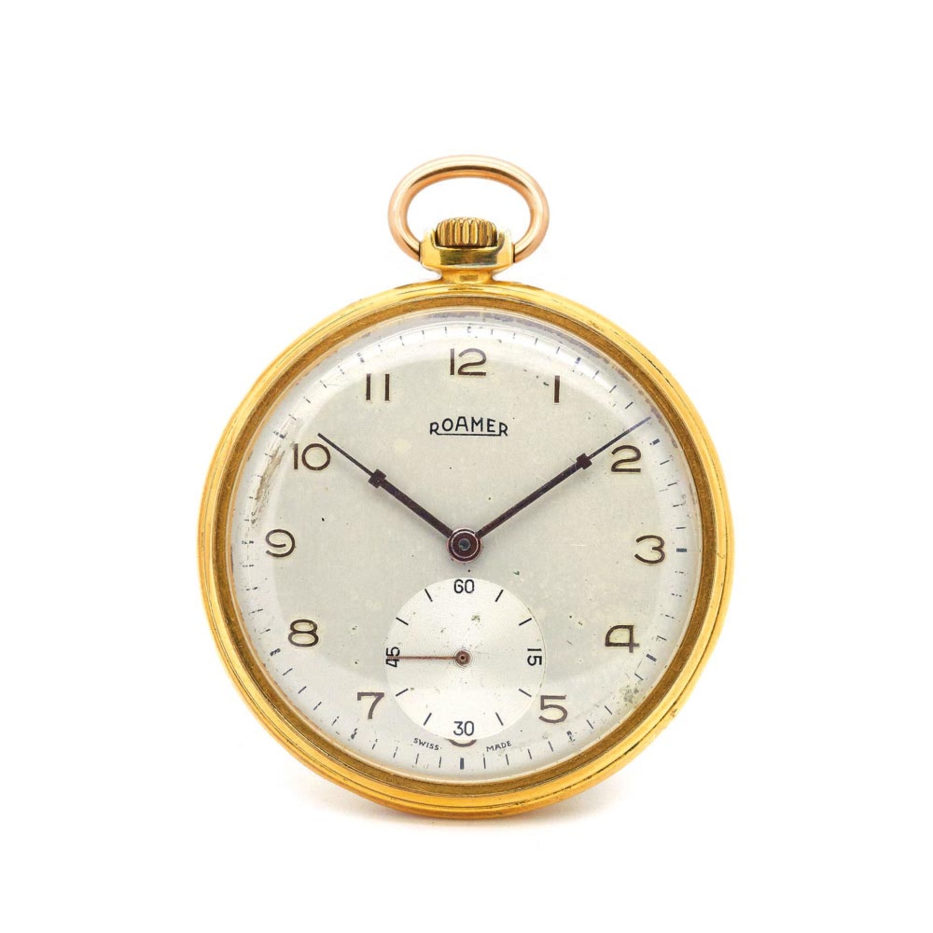 Roamer gold plated metal lepine pocket watch early 20th century