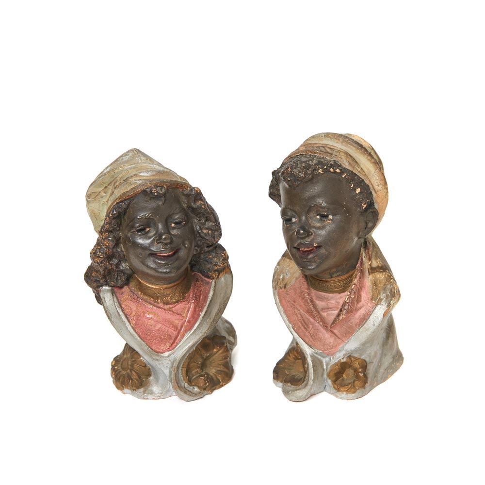 Polychrome terracotta Arabian boys pair of busts