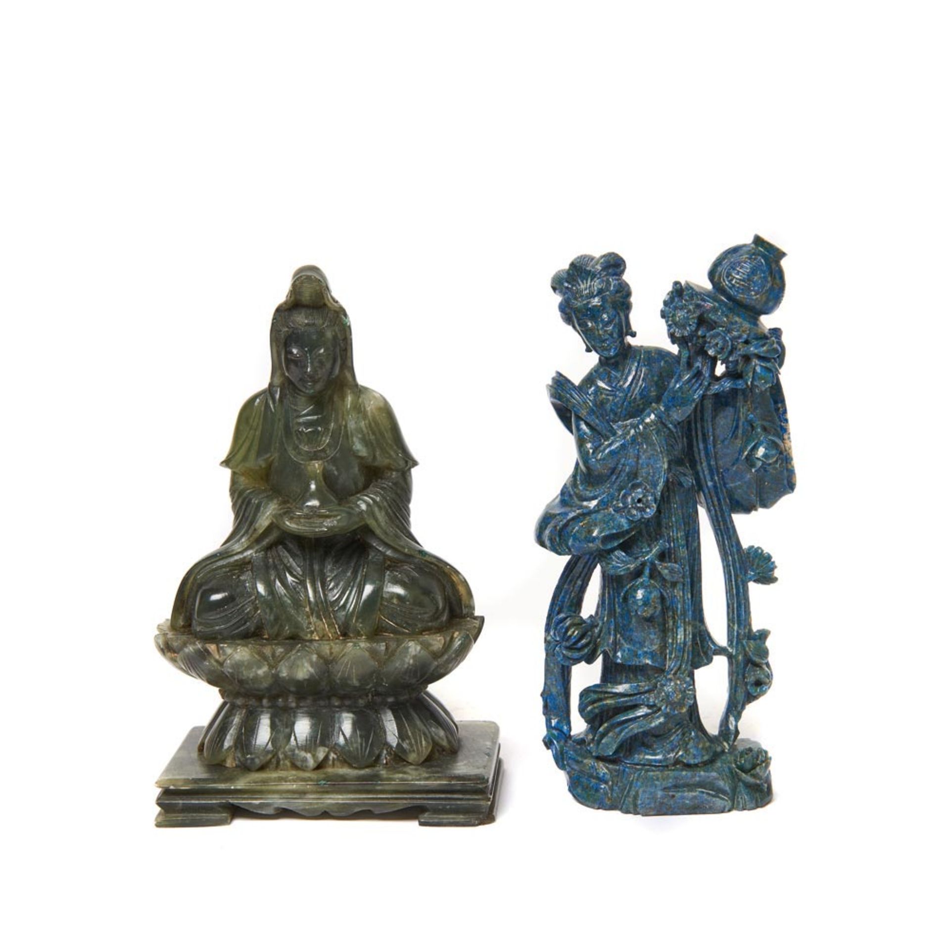 Chinese carved serpentine and sodalite figures lot