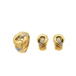 Gold, white gold and diamonds earrings and ring set