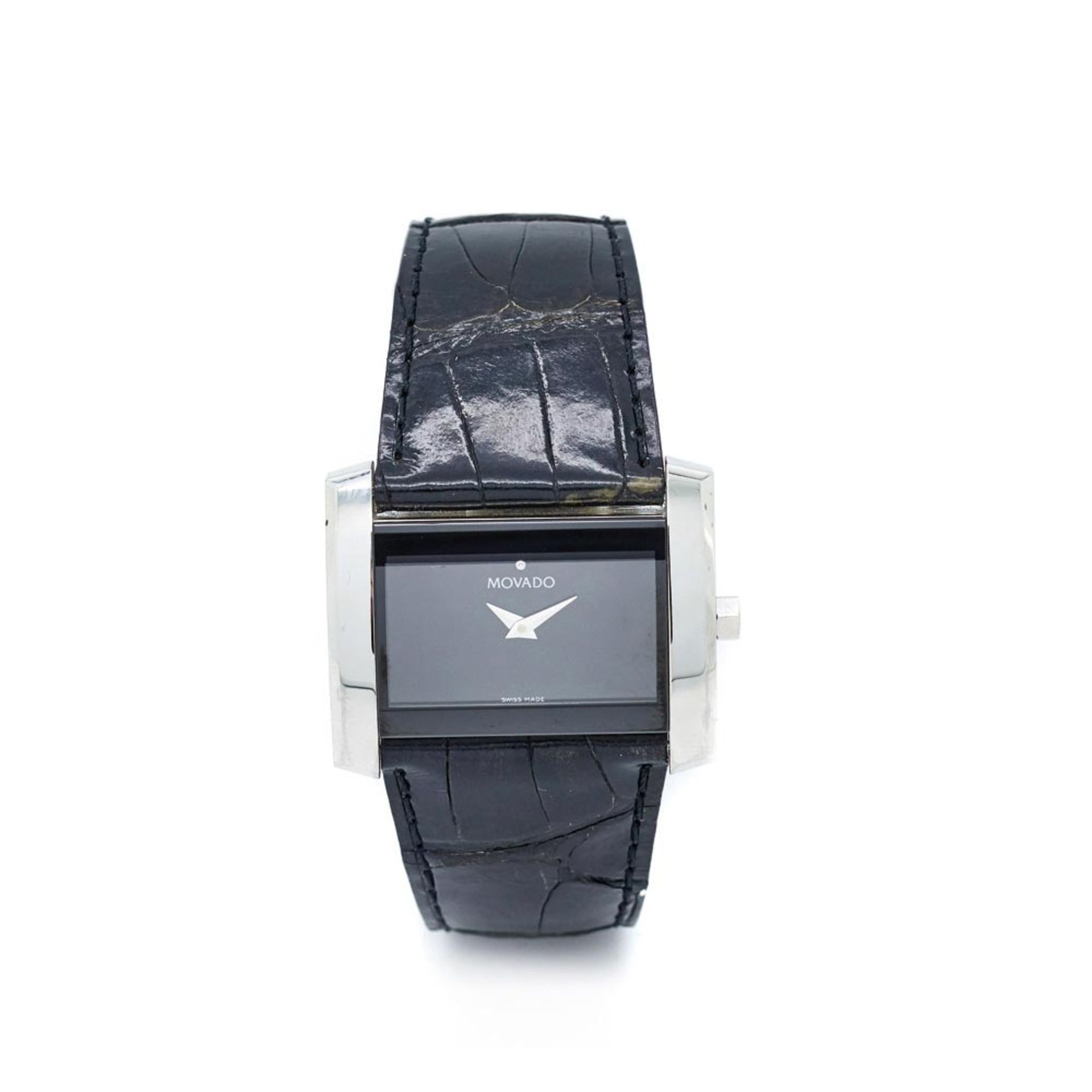 Movado steel and leather wristwatch