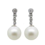 White gold, diamonds and Australian pearl earrings