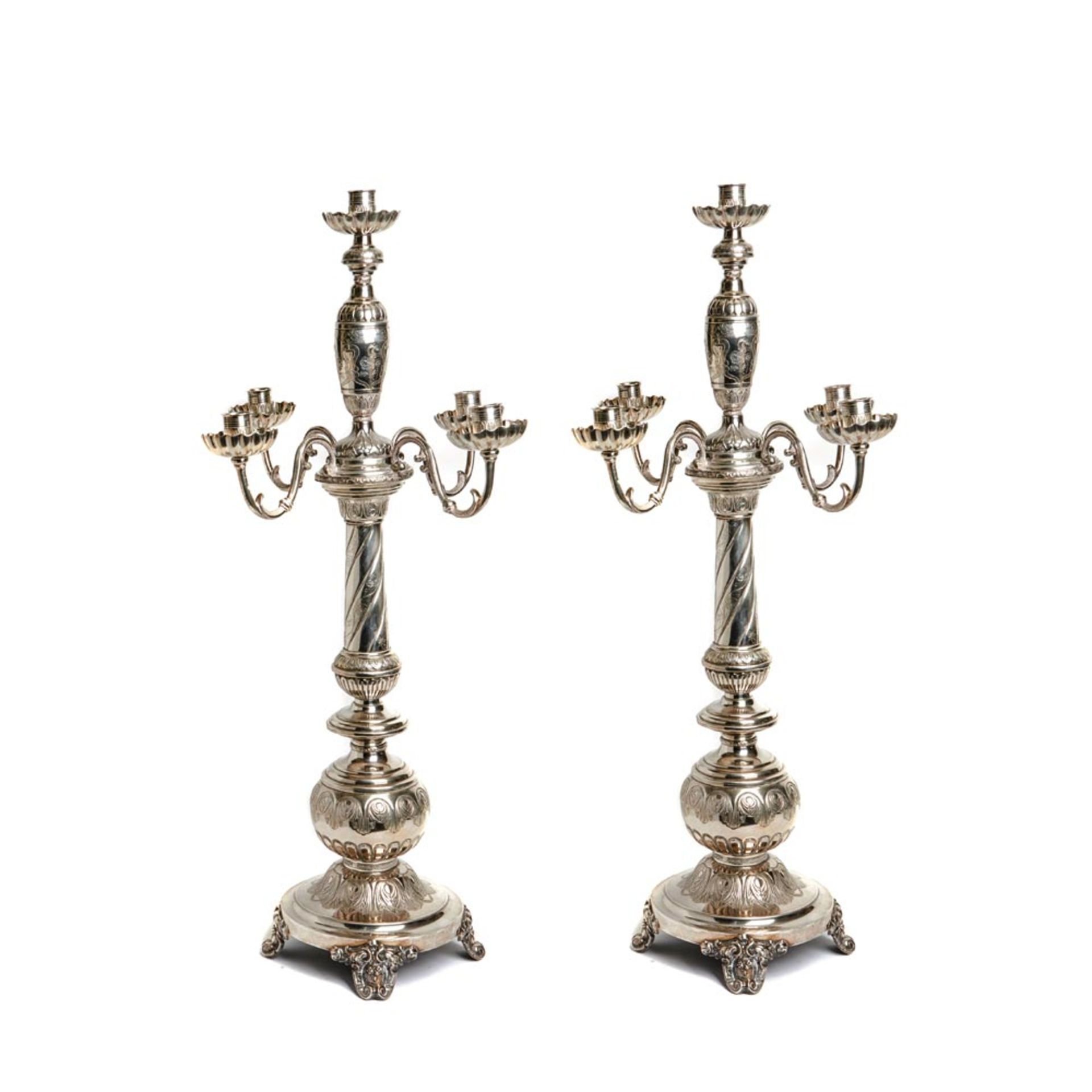 Silver pair of candelabras, early 20th century