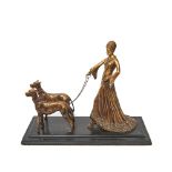 European bronze woman with dogs sculpture