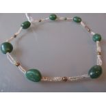 Dark green jade and seed pearl bead necklace