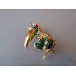 Asprey and Company 18ct yellow gold toucan brooch set with sapphire and diamonds,