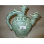 Chinese green crackle glazed water dropper in the form of a chicken