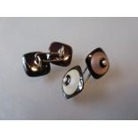 Pair of Art Deco 14ct gold cufflinks set rock crystal and seed pearls