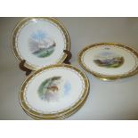 Late 19th Century Minton part dessert service painted with vignettes of landscapes,