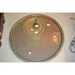 Large circular Benares brass tray together with a similar plate and vase