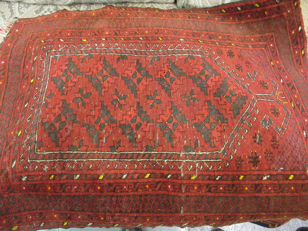 Small Afghan Belouch rug with all-over stylised floral design together with a small Afghan Belouch - Image 2 of 2