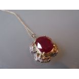 14ct Gold red stone set pendant on chain