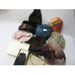 Quantity of various ladies hats and two evening bags