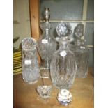 Cut glass table lamp together with a quantity of other glassware