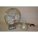 Vintage Anglepoise lamp with table clamp together with a vintage rotary fan