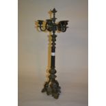 19th Century dark patinated metal five light candelabra,